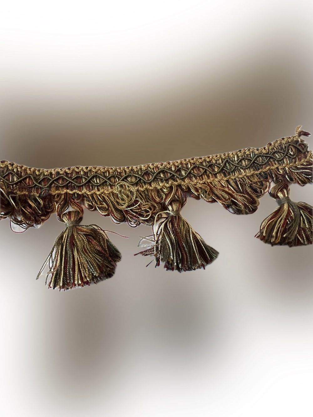 New Vintage Decorative Woven Tassel Fringe Trim Olive Green Gold Sewing Pillow